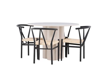 Olivia Spisegruppe 110 cm Rund med 4 Alfons stoler - Beige/Svart - Møbler - Bord - Spisegruppe