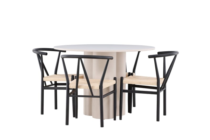 Olivia Spisegruppe 110 cm Rund med 4 Alfons stoler - Beige/Svart - Møbler - Bord - Spisegruppe