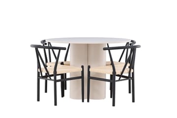 Olivia Spisegruppe 110 cm Rund med 4 Alfons stoler - Beige/Svart - Møbler - Bord - Spisegruppe
