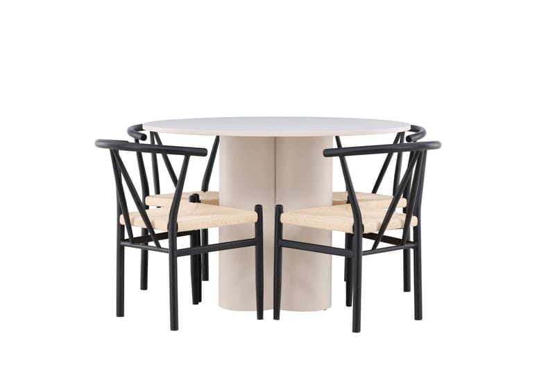Olivia Spisegruppe 110 cm Rund med 4 Alfons stoler - Beige/Svart - Møbler - Bord - Spisegruppe