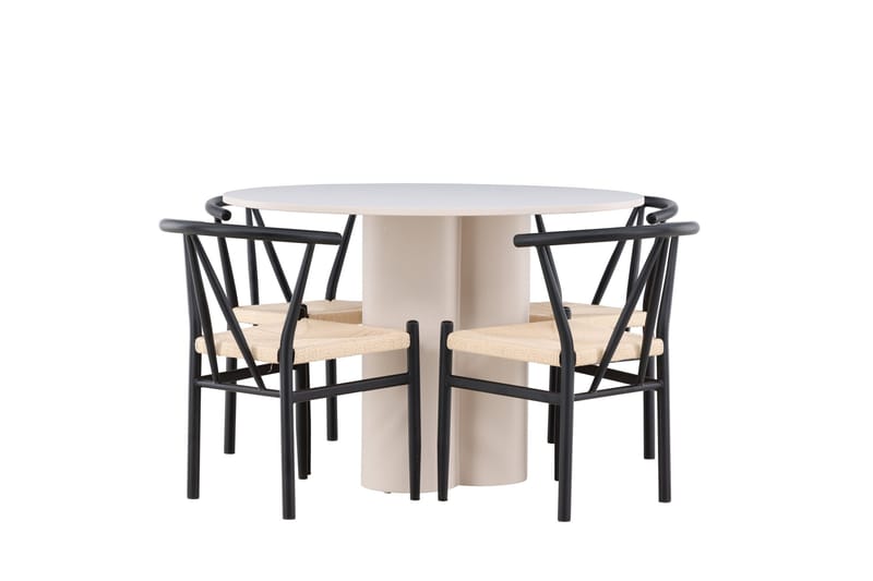 Olivia Spisegruppe 110 cm Rund med 4 Alfons stoler - Beige/Svart - Møbler - Bord - Spisegruppe