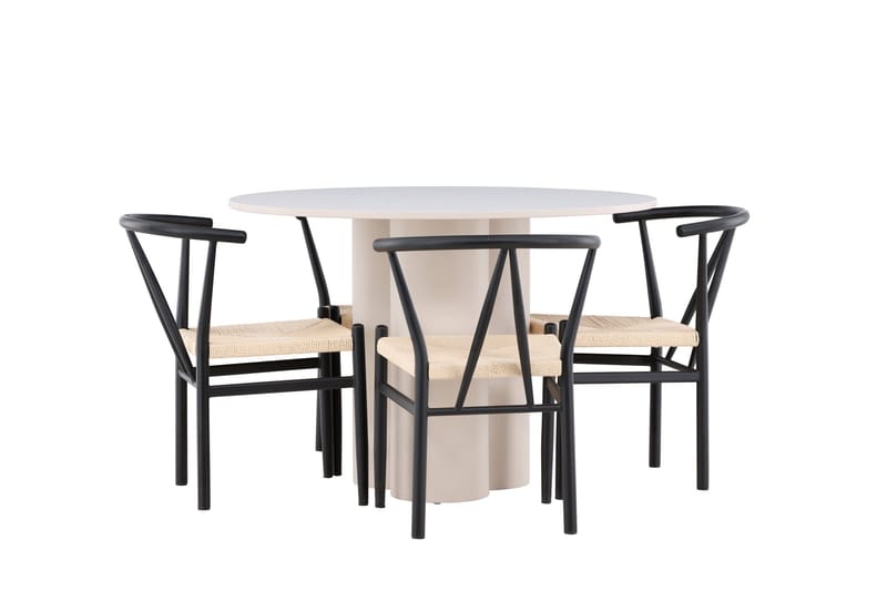 Olivia Spisegruppe 110 cm Rund med 4 Alfons stoler - Beige/Svart - Møbler - Bord - Spisegruppe
