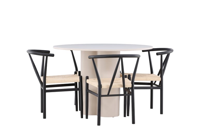 Olivia Spisegruppe 110 cm Rund med 4 Alfons stoler - Beige/Svart - Møbler - Bord - Spisegruppe