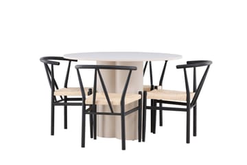 Olivia Spisegruppe 110 cm Rund med 4 Alfons stoler - Beige/Svart - Møbler - Bord - Spisegruppe