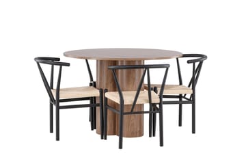 Olivia Spisegruppe 110 cm Rund med 4 Alfons stoler - Mocca/Sort - Møbler - Bord - Spisegruppe