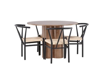 Olivia Spisegruppe 110 cm Rund med 4 Alfons stoler - Mocca/Sort - Møbler - Bord - Spisegruppe