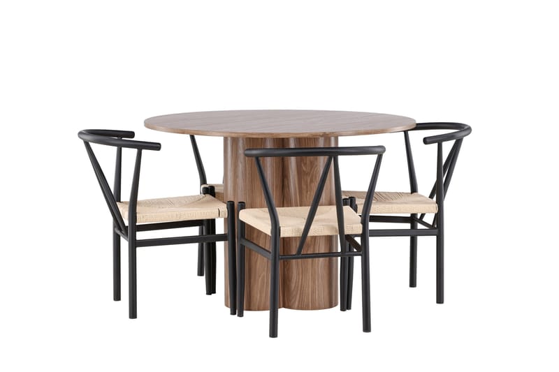 Olivia Spisegruppe 110 cm Rund med 4 Alfons stoler - Mocca/Sort - Møbler - Bord - Spisegruppe