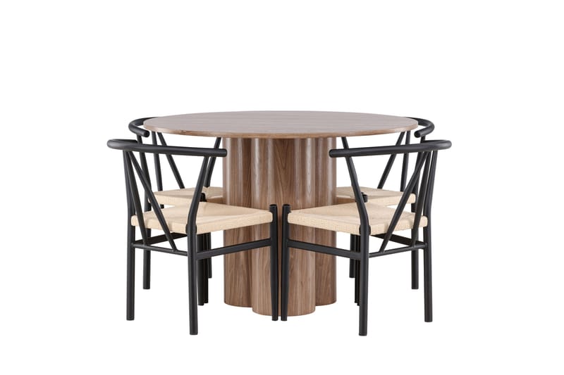 Olivia Spisegruppe 110 cm Rund med 4 Alfons stoler - Mocca/Sort - Møbler - Bord - Spisegruppe