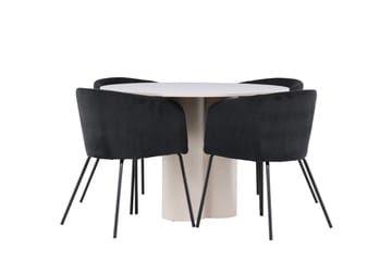 Olivia Spisegruppe 110 cm Rund med 4 Berit stoler - Beige/Svart - Møbler - Bord - Spisegruppe