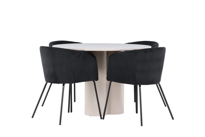 Olivia Spisegruppe 110 cm Rund med 4 Berit stoler - Beige/Svart - Møbler - Bord - Spisegruppe