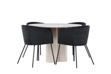 Olivia Spisegruppe 110 cm Rund med 4 Berit stoler - Beige/Svart - Møbler - Bord - Spisegruppe