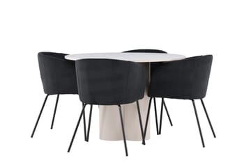 Olivia Spisegruppe 110 cm Rund med 4 Berit stoler - Beige/Svart - Møbler - Bord - Spisegruppe