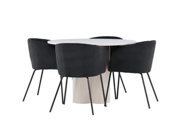 Olivia Spisegruppe 110 cm Rund med 4 Berit stoler - Beige/Svart - Møbler - Bord - Spisegruppe