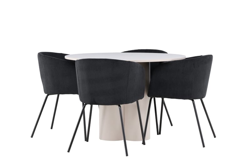 Olivia Spisegruppe 110 cm Rund med 4 Berit stoler, Beige/Svart