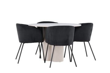 Olivia Spisegruppe 110 cm Rund med 4 Berit stoler - Beige/Svart - Møbler - Bord - Spisegruppe