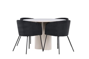 Olivia Spisegruppe 110 cm Rund med 4 Berit stoler - Beige/Svart - Møbler - Bord - Spisegruppe