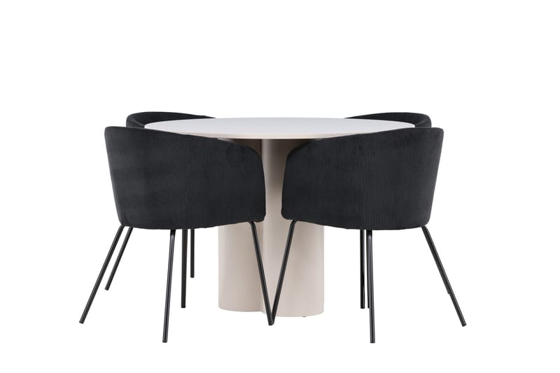 Olivia Spisegruppe 110 cm Rund med 4 Berit stoler - Beige/Svart - Møbler - Bord - Spisegruppe