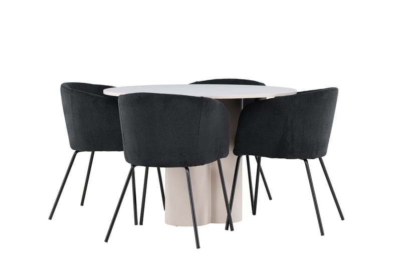 Olivia Spisegruppe 110 cm Rund med 4 Berit stoler - Beige/Svart - Møbler - Bord - Spisegruppe