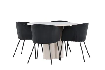 Olivia Spisegruppe 110 cm Rund med 4 Berit stoler - Beige/Svart - Møbler - Bord - Spisegruppe