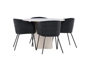 Olivia Spisegruppe 110 cm Rund med 4 Berit stoler - Beige/Svart - Møbler - Bord - Spisegruppe
