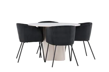 Olivia Spisegruppe 110 cm Rund med 4 Berit stoler - Beige/Svart - Møbler - Bord - Spisegruppe