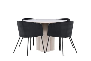 Olivia Spisegruppe 110 cm Rund med 4 Berit stoler - Beige/Svart - Møbler - Bord - Spisegruppe
