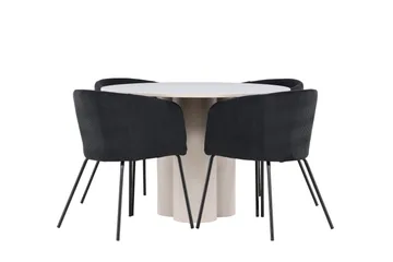 Olivia Spisegruppe 110 cm Rund med 4 Berit stoler - Beige/Svart - Møbler - Bord - Spisegruppe