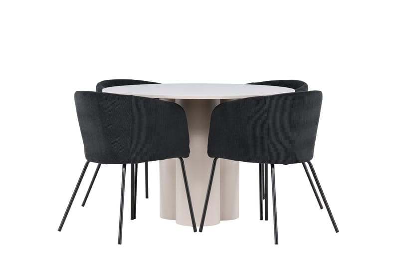 Olivia Spisegruppe 110 cm Rund med 4 Berit stoler - Beige/Svart - Møbler - Bord - Spisegruppe