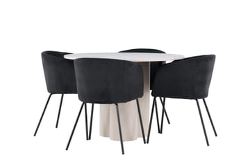 Olivia Spisegruppe 110 cm Rund med 4 Berit stoler - Beige/Svart - Møbler - Bord - Spisegruppe