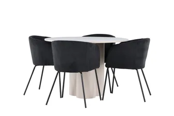 Olivia Spisegruppe 110 cm Rund med 4 Berit stoler - Beige/Svart - Møbler - Bord - Spisegruppe