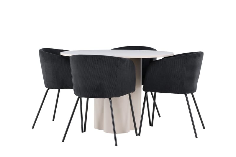 Olivia Spisegruppe 110 cm Rund med 4 Berit stoler - Beige/Svart - Møbler - Bord - Spisegruppe