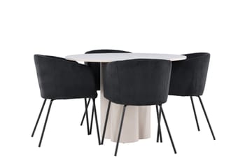 Olivia Spisegruppe 110 cm Rund med 4 Berit stoler - Beige/Svart - Møbler - Bord - Spisegruppe