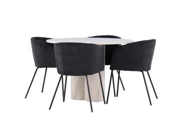 Olivia Spisegruppe 110 cm Rund med 4 Berit stoler - Beige/Svart - Møbler - Bord - Spisegruppe