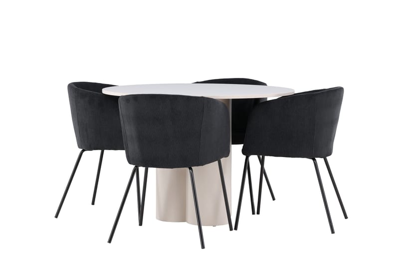Olivia Spisegruppe 110 cm Rund med 4 Berit stoler - Beige/Svart - Møbler - Bord - Spisegruppe