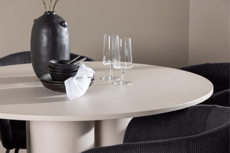 Olivia Spisegruppe 110 cm Rund med 4 Berit stoler - Beige/Svart - Møbler - Bord - Spisegruppe