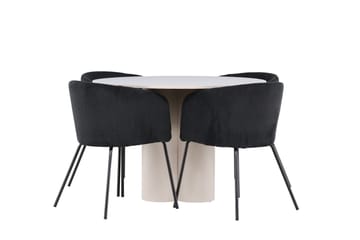 Olivia Spisegruppe 110 cm Rund med 4 Berit stoler - Beige/Svart - Møbler - Bord - Spisegruppe