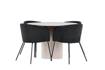 Olivia Spisegruppe 110 cm Rund med 4 Berit stoler - Beige/Svart - Møbler - Bord - Spisegruppe