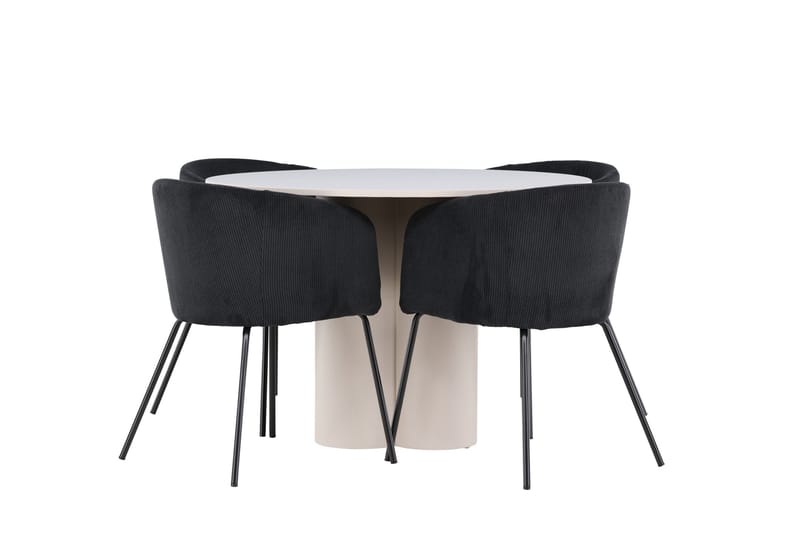 Olivia Spisegruppe 110 cm Rund med 4 Berit stoler - Beige/Svart - Møbler - Bord - Spisegruppe