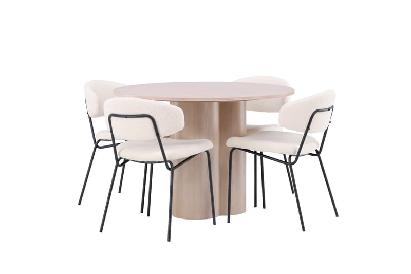Olivia Spisegruppe 110 cm Rund med 4 Chico Stoler - Whitewash - Møbler - Bord - Spisegruppe