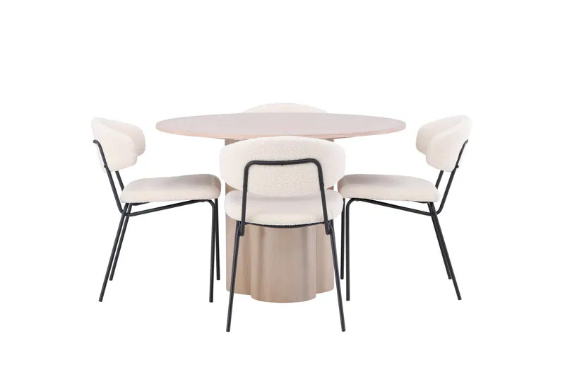 Olivia Spisegruppe 110 cm Rund med 4 Chico Stoler, Whitewash