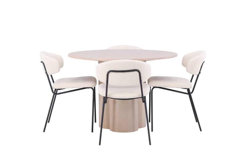 Olivia Spisegruppe 110 cm Rund med 4 Chico Stoler, Whitewash