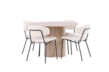 Olivia Spisegruppe 110 cm Rund med 4 Chico Stoler - Whitewash - Møbler - Bord - Spisegruppe