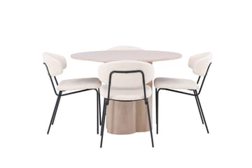 Olivia Spisegruppe 110 cm Rund med 4 Chico Stoler - Whitewash - Møbler - Bord - Spisegruppe