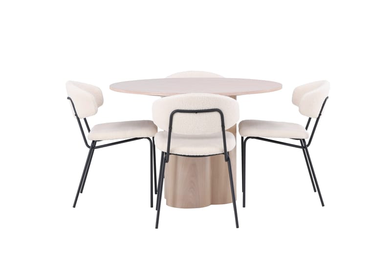 Olivia Spisegruppe 110 cm Rund med 4 Chico Stoler - Whitewash - Møbler - Bord - Spisegruppe