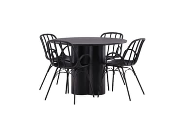 Olivia Spisegruppe 110 cm Rund med 4 Dyrön Stoler - Sort - Møbler - Bord - Spisegruppe