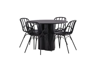 Olivia Spisegruppe 110 cm Rund med 4 Dyrön Stoler - Sort - Møbler - Bord - Spisegruppe