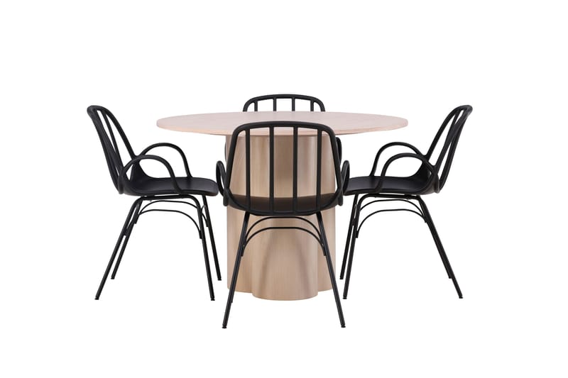 Olivia Spisegruppe 110 cm Rund med 4 Dyrön Stoler, Whitewash