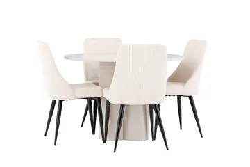 Olivia Spisegruppe 110 cm Rund med 4 Leone stoler - Beige/Beige - Møbler - Bord - Spisegruppe