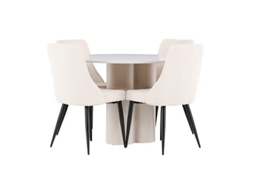 Olivia Spisegruppe 110 cm Rund med 4 Leone stoler - Beige/Beige - Møbler - Bord - Spisegruppe
