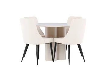 Olivia Spisegruppe 110 cm Rund med 4 Leone stoler - Beige/Beige - Møbler - Bord - Spisegruppe